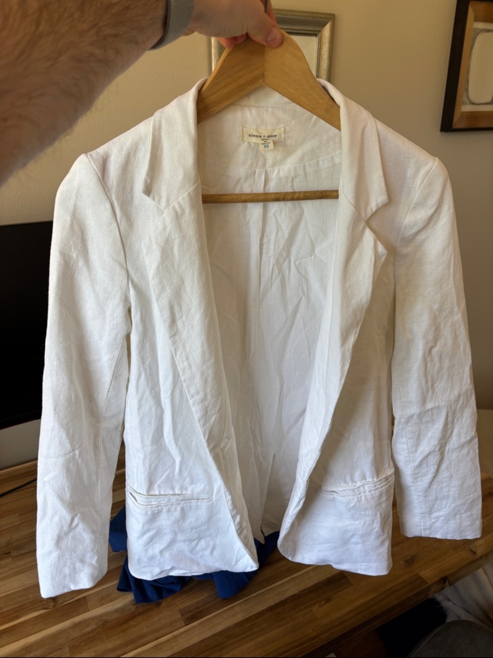 silence + noise White Linen-Blend Open Blazer
